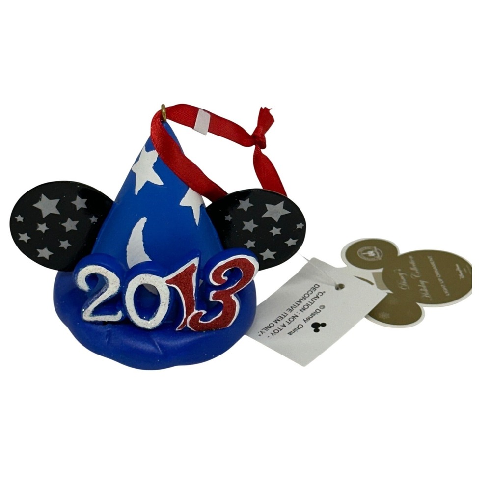 Disney Ornament 2013 Sorcerer Mickey Mouse Hat Light Up Holiday Blue Star